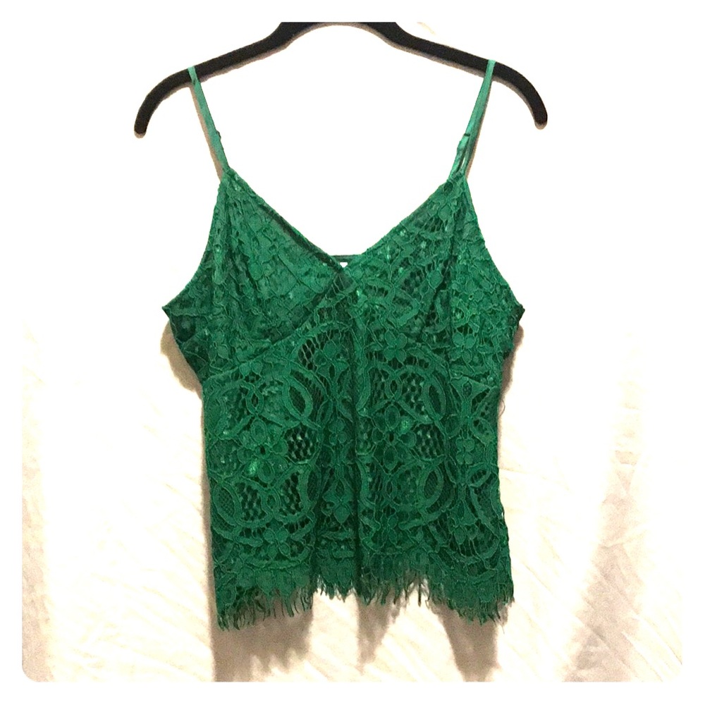 Green lace tank top w/ fringe